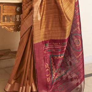 Trendy Brown Cotton Silk Saree With Delectable Blouse Piece