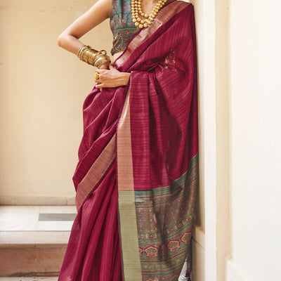 Captivating Wine Cotton Silk Saree With Nemesis Blouse Piece