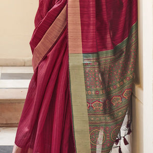 Captivating Wine Cotton Silk Saree With Nemesis Blouse Piece