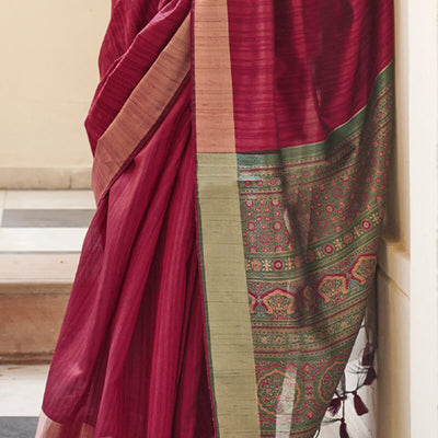 Captivating Wine Cotton Silk Saree With Nemesis Blouse Piece