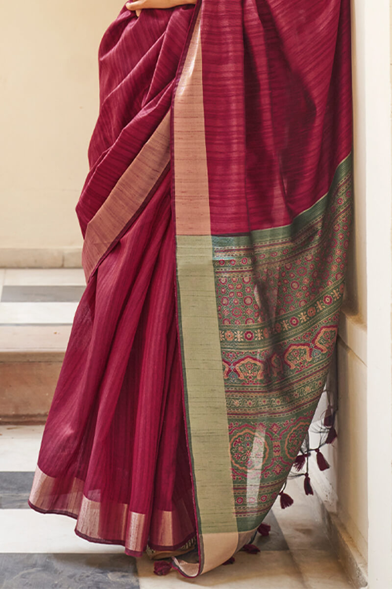 Captivating Wine Cotton Silk Saree With Nemesis Blouse Piece