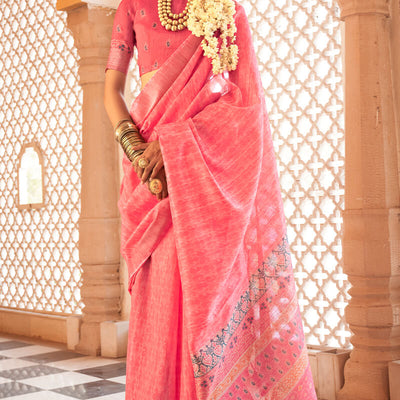 Winsome Baby Pink Cotton Silk Saree With Staring Blouse Piece