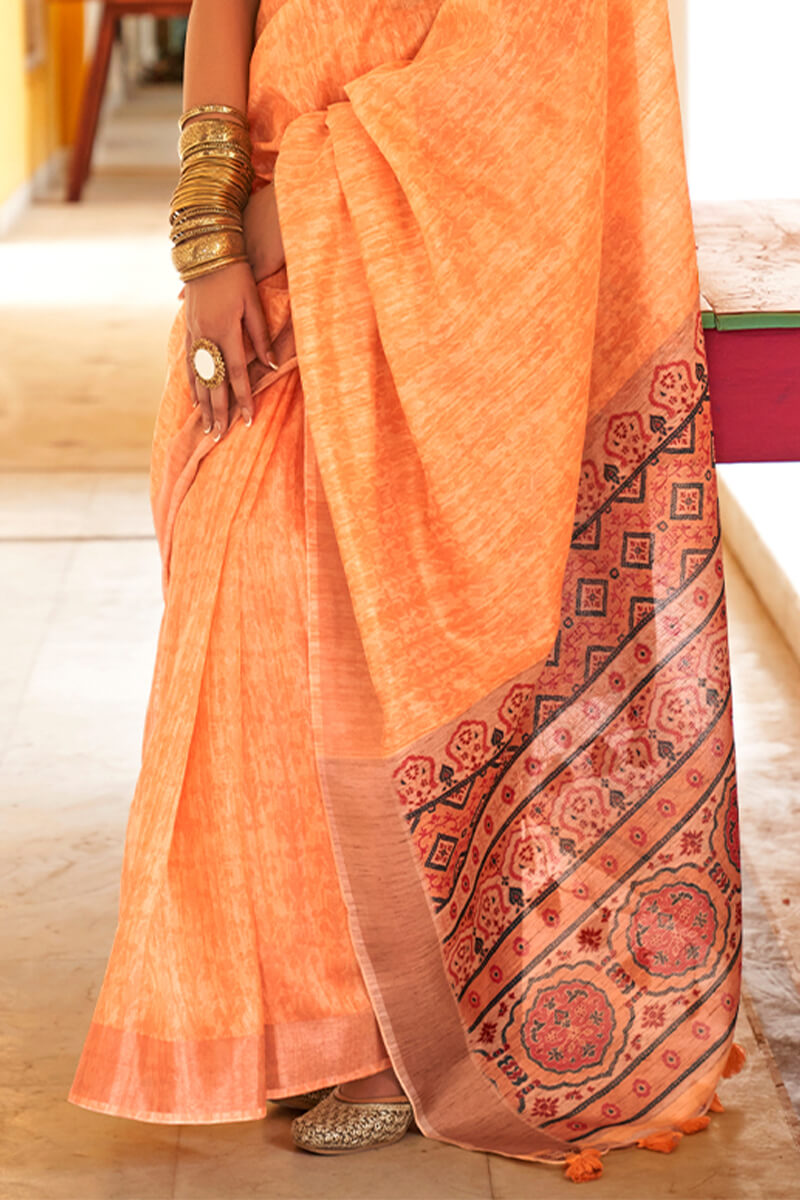 Desultory Peach  Cotton Silk Saree With Enthralling Blouse Piece