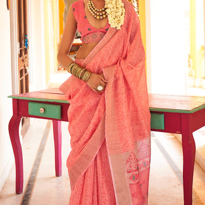 Flameboyant Pink Cotton Silk Saree With Mesmerising Blouse Piece