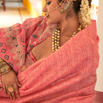 Flameboyant Pink Cotton Silk Saree With Mesmerising Blouse Piece