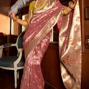 Wonderful Pink Paithani Silk Saree With Pulsating Blouse Piece