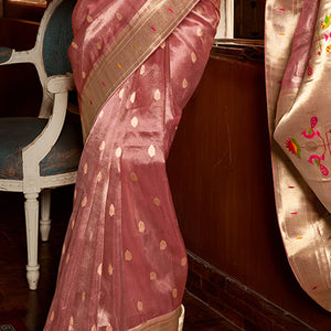 Wonderful Pink Paithani Silk Saree With Pulsating Blouse Piece