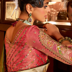 Fugacious Green Paithani Silk Saree With Amazing Blouse Piece