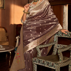 Zephyr Brown Paithani Silk Saree With Allure Blouse Piece