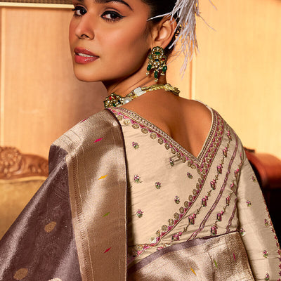 Zephyr Brown Paithani Silk Saree With Allure Blouse Piece