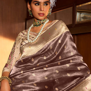 Zephyr Brown Paithani Silk Saree With Allure Blouse Piece