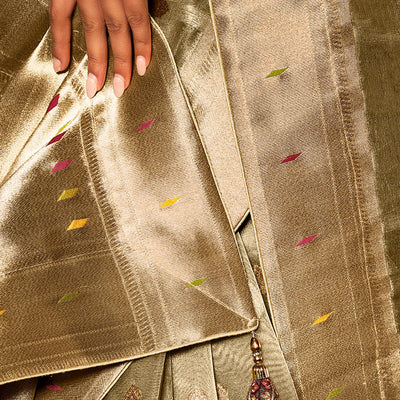 Adorable Pista Paithani Silk Saree With Ideal Blouse Piece