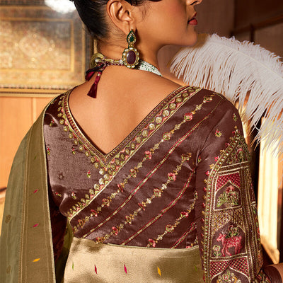 Adorable Pista Paithani Silk Saree With Ideal Blouse Piece