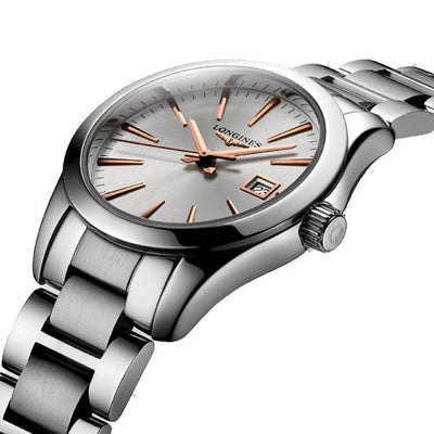 Longines Conquest Classic Sunray Silver Dial Women 29.5mm
