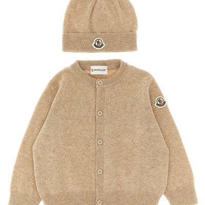Moncler Enfant Cardigan + Logo Embroidery Beanie