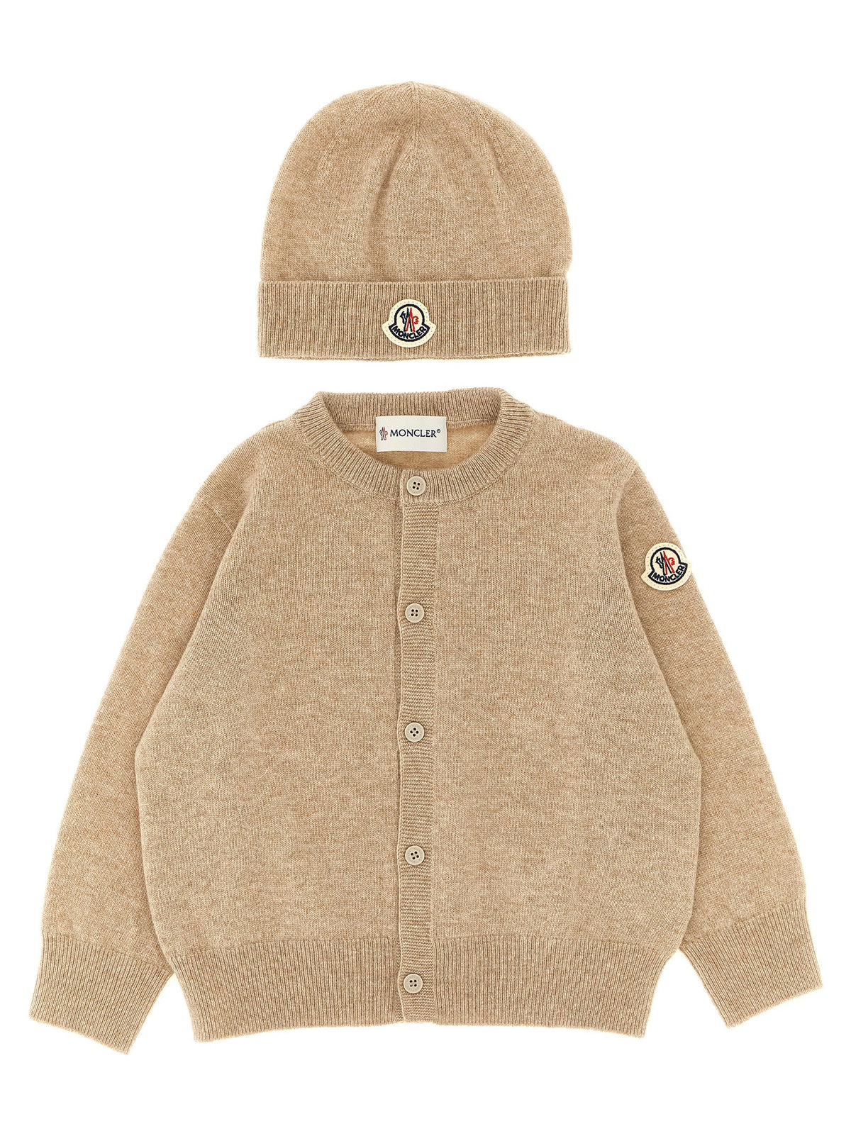 Moncler Enfant Cardigan + Logo Embroidery Beanie