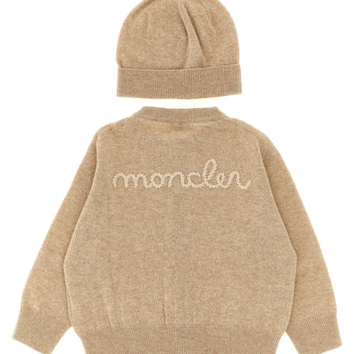 Moncler Enfant Cardigan + Logo Embroidery Beanie