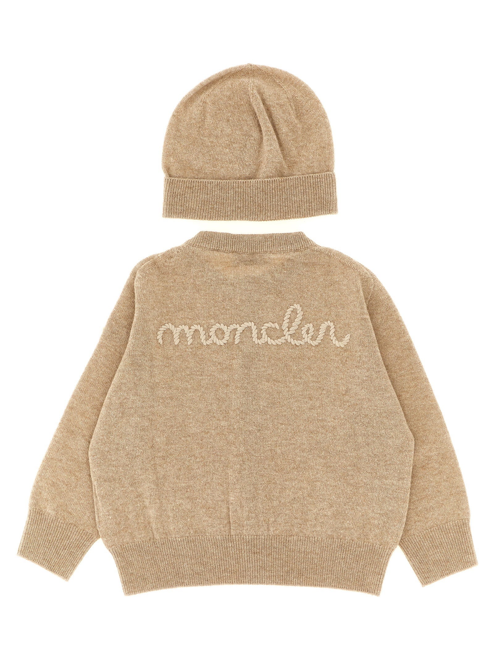 Moncler Enfant Cardigan + Logo Embroidery Beanie