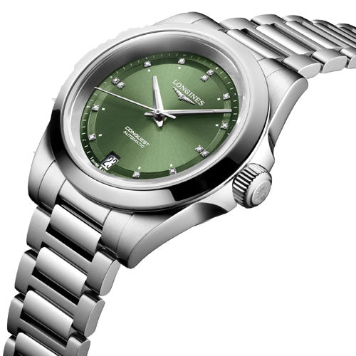 Longines Conquest Sunray Green Dial Women 34mm