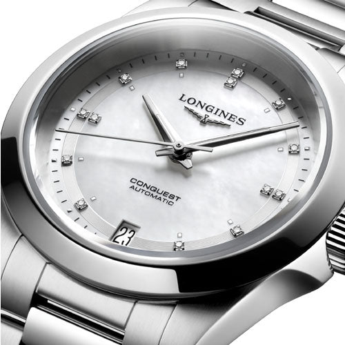 Longines Conquest White Mother-Of-Pearl Dial Women 34mm