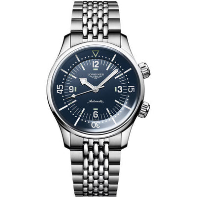 Longines Legend Diver Blue Lacquered Polished Dial & Silver Chain Unisex Watch