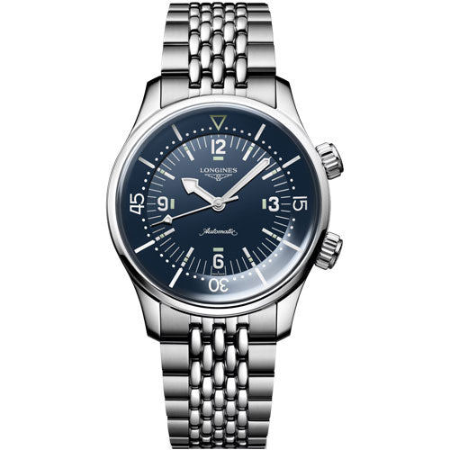 Longines Legend Diver Blue Lacquered Polished Dial & Silver Chain Unisex Watch