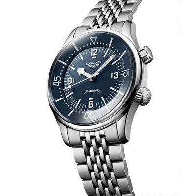 Longines Legend Diver Blue Lacquered Polished Dial & Silver Chain Unisex Watch