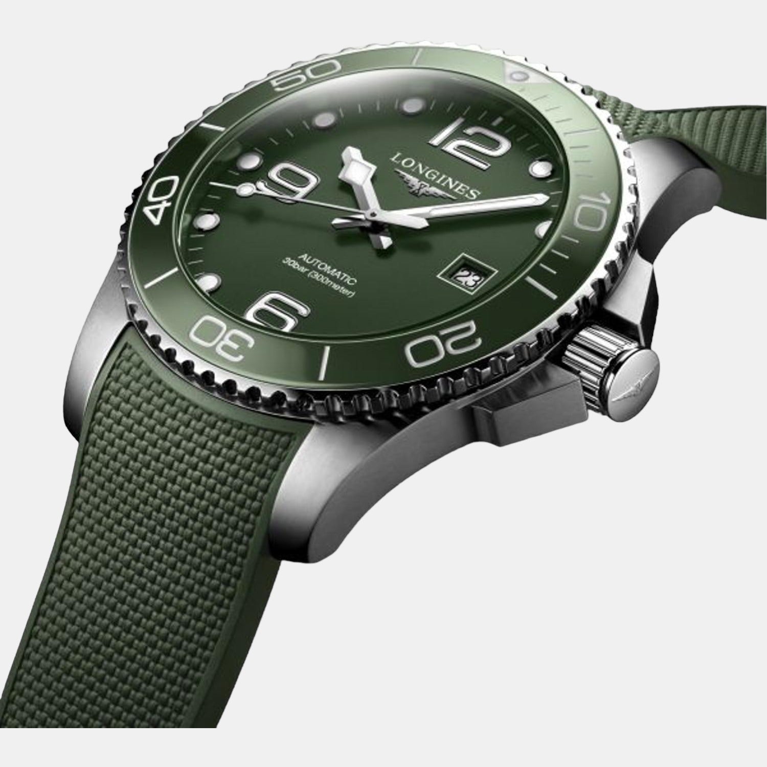 Hydroconquest Men Automatic Green Dial Analog Silicone Watch L37824069
