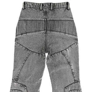 BIKER DENIM PANTS - LIGHT GREY