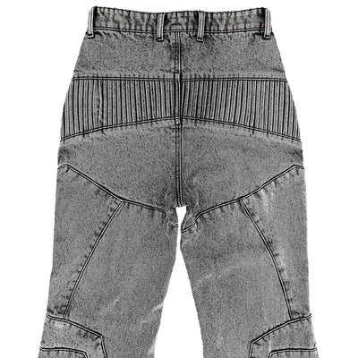 BIKER DENIM PANTS - LIGHT GREY