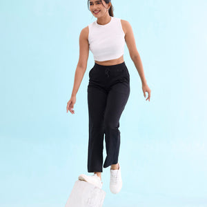 Women Solid Black Mid Rise Track Pant