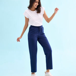 Women Solid Navy Mid Rise Track Pant