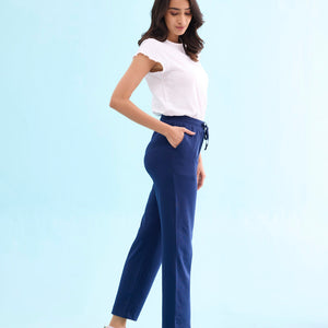 Women Solid Navy Mid Rise Track Pant