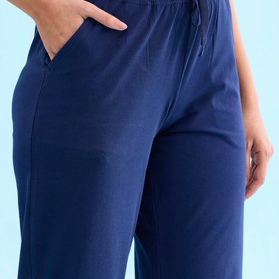 Women Solid Navy Mid Rise Track Pant