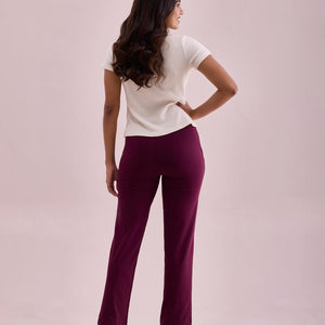 Women Solid Wine Mid Rise Track Pant