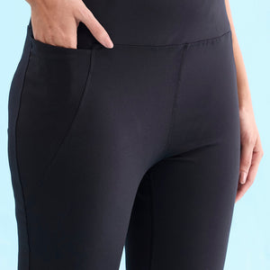 Women Solid Black High Rise Training Capri