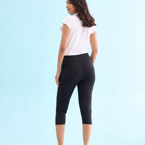 Women Solid Black High Rise Training Capri