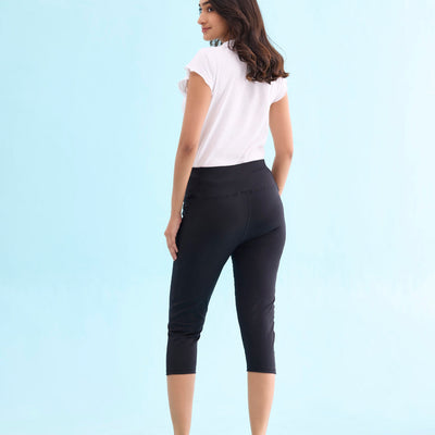 Women Solid Black High Rise Training Capri