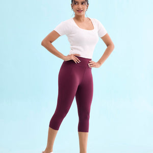 Women Solid Maroon High Rise Training Capri