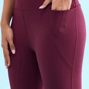 Women Solid Maroon High Rise Training Capri