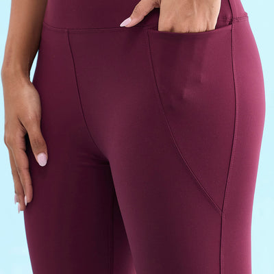 Women Solid Maroon High Rise Training Capri
