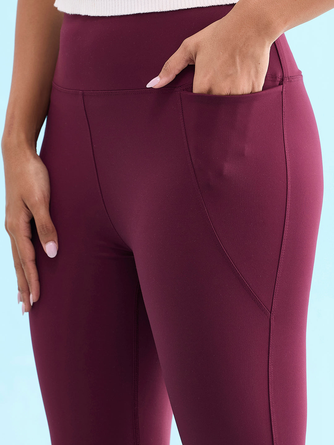 Women Solid Maroon High Rise Training Capri