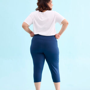 Women Solid Teal High Rise Training Capri