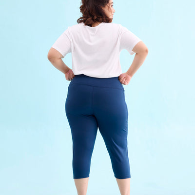 Women Solid Teal High Rise Training Capri
