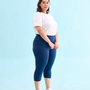 Women Solid Teal High Rise Training Capri