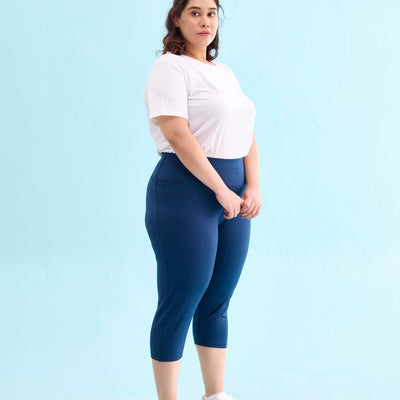 Women Solid Teal High Rise Training Capri