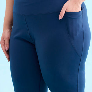 Women Solid Teal High Rise Training Capri