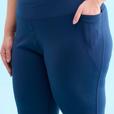 Women Solid Teal High Rise Training Capri