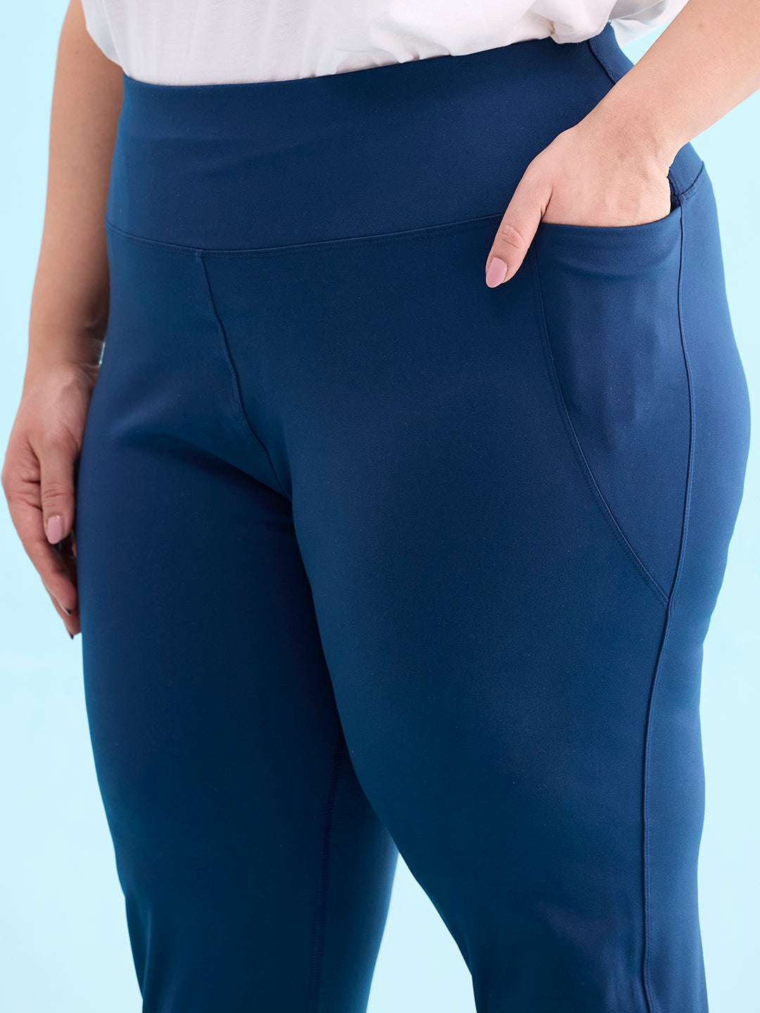 Women Solid Teal High Rise Training Capri