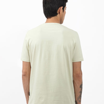 Rare Rabbit Articale Mens Larry Pastel Green Cotton Fabric Short Sleeve Crew Neck Regular Fit Printed T-Shirt